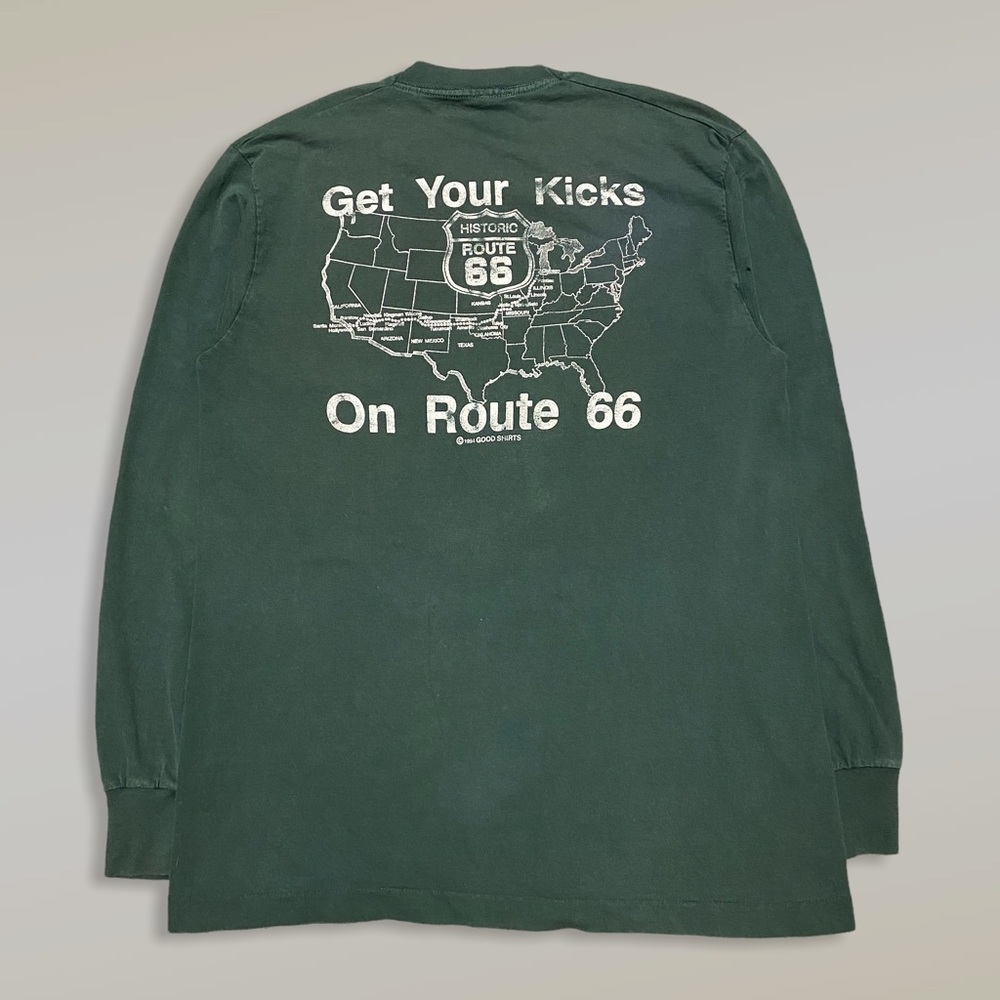 Vintage 90’s Good Shirts Single Stitch Route 66 Highway Long Sleeve Tee in Green